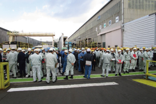 避難訓練の様子(本社工場)